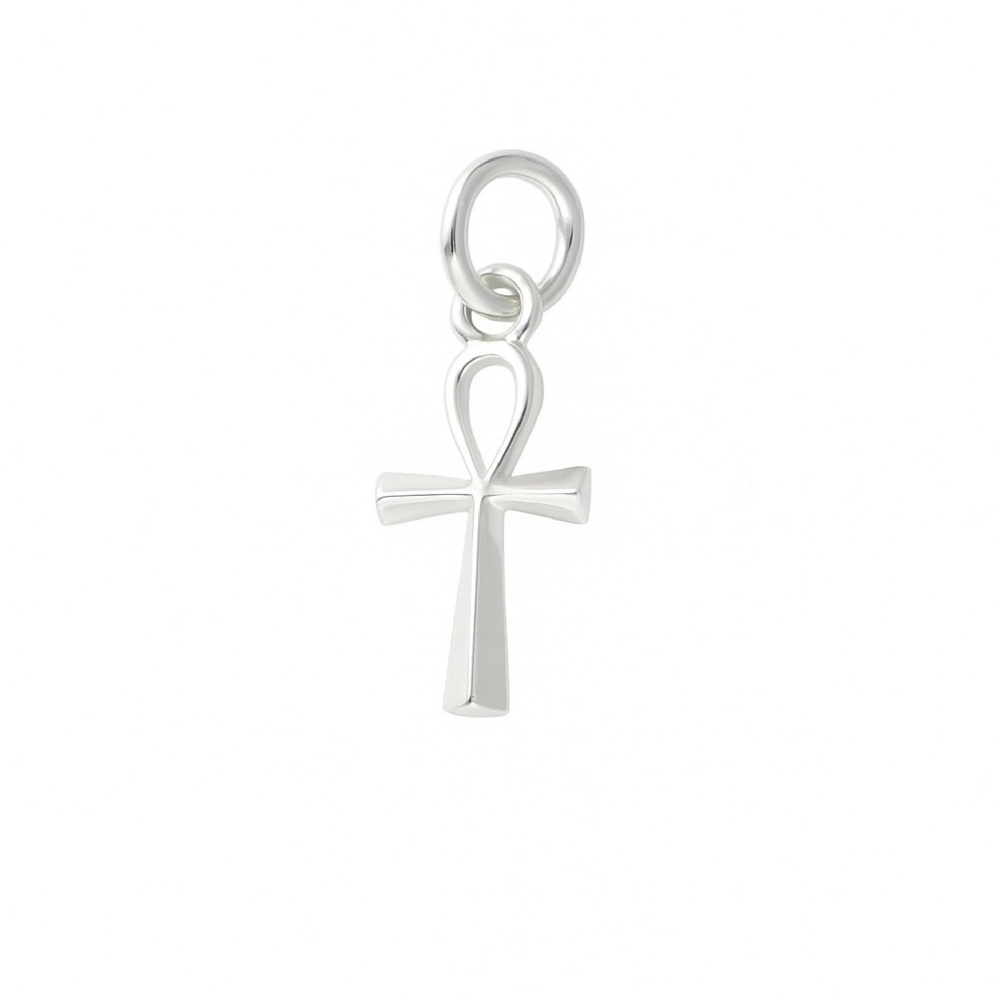 Ankh Egyptian cross pendant with bail loop, shiny silver-tone finish