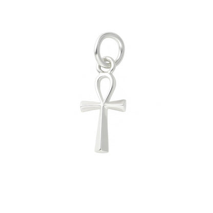 Ankh Egyptian cross pendant with bail loop, shiny silver-tone finish
