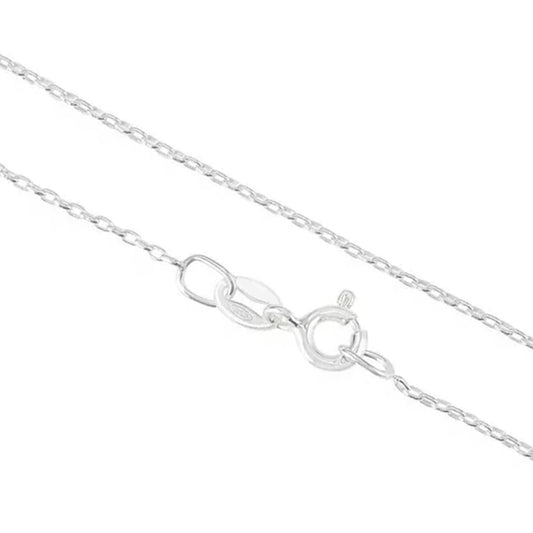 Rhodium on Sterling Silver Thin 1mm Belcher Chain Curb Chain 17.7'' 45cm