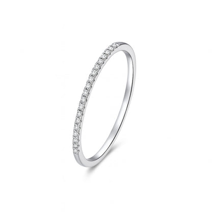 Sterling Silver Half Eternity 1mm Pave Set CZ Stack Ring Wedding Ring Engagement Ring Rhodium/ Rose Gold / 18K Gold