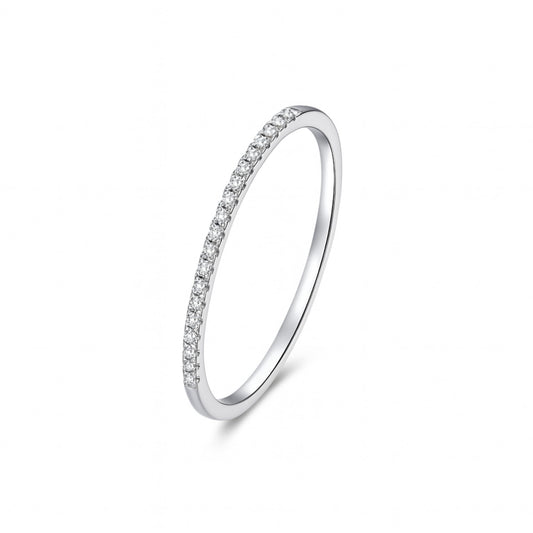 Pavé Stack Ring in rhodium finish with channel-set pavé stones, smooth band.