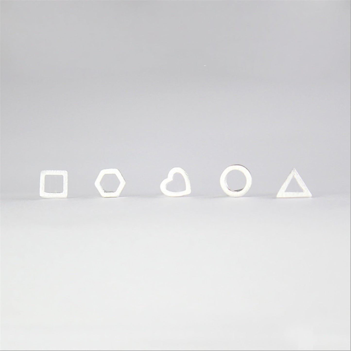 Sterling Silver 5mm Geometry Heart Triangle Circle Hexagon Square Stud Earrings