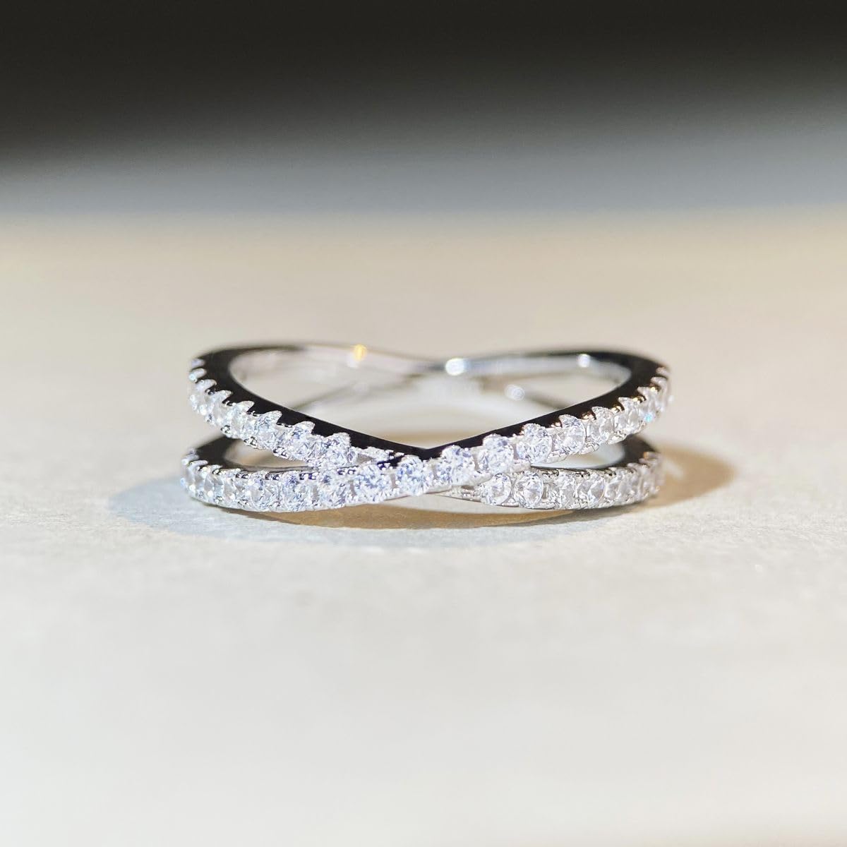 Sterling Silver Criss Cross Infinity Half Eternity 1.5mm Paved CZ Ring J - T1/2