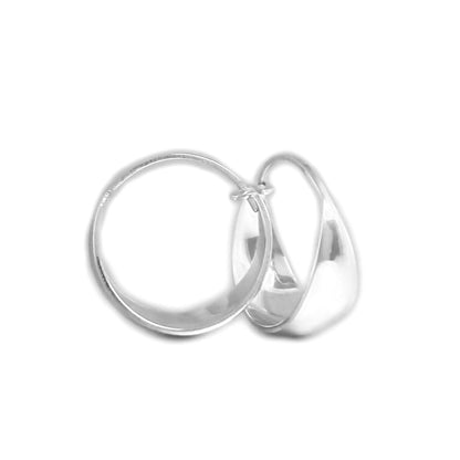 Rhodium on Sterling Silver Wide Dome Sleeper Drop Hoop Huggie Earrings 16-18mm
