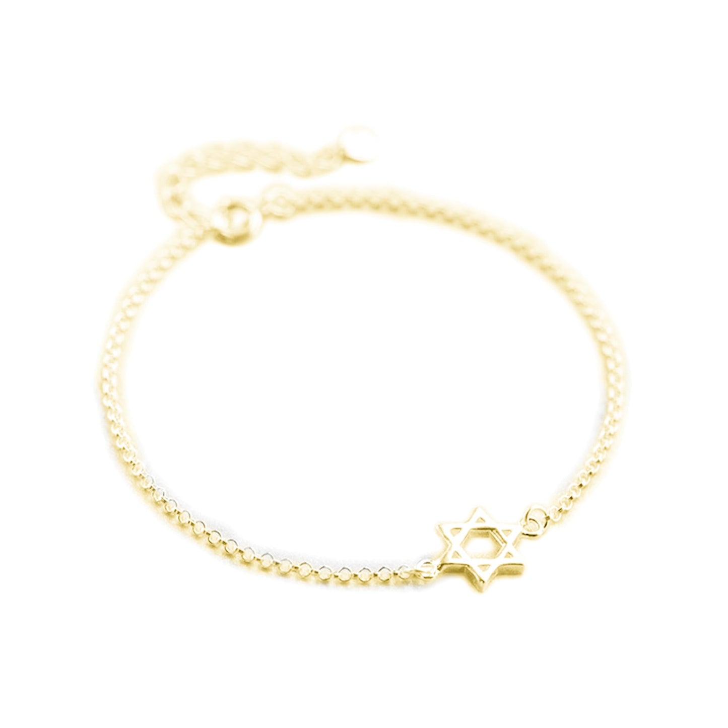 Gold star of David charm bracelet with chain links