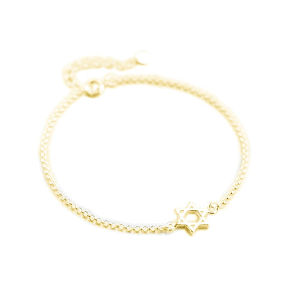 Gold star of David charm bracelet with chain links