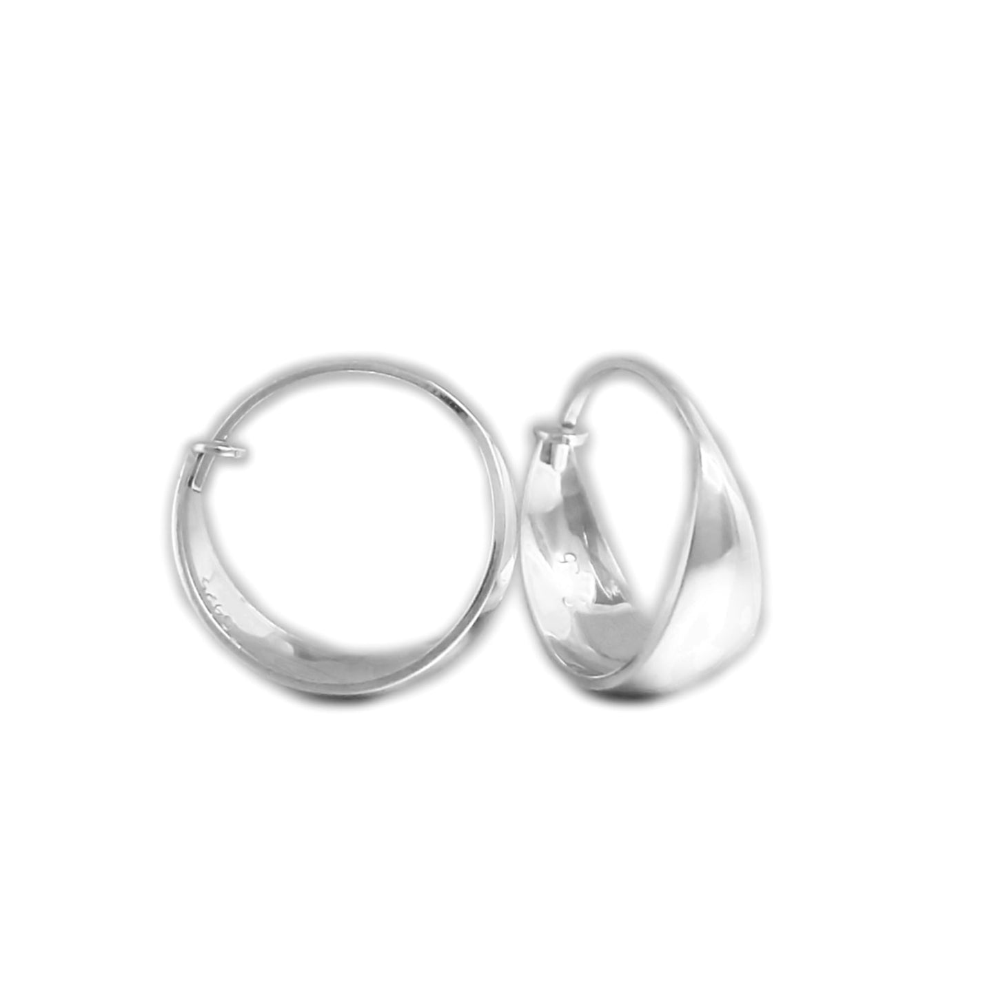 Rhodium on Sterling Silver Wide Dome Sleeper Drop Hoop Huggie Earrings 16-18mm
