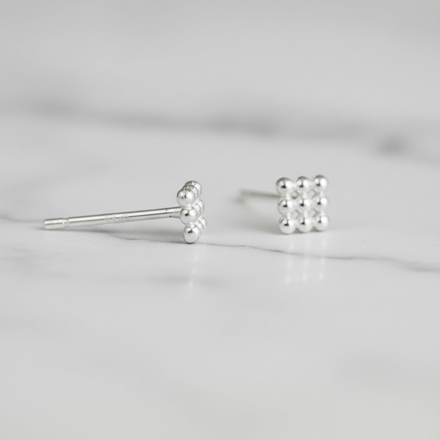 Sterling Silver Mini Square Triangle Cube Bubble Ball Bead Stud Earrings