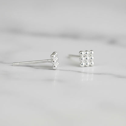 Sterling Silver Mini Square Triangle Cube Bubble Ball Bead Stud Earrings