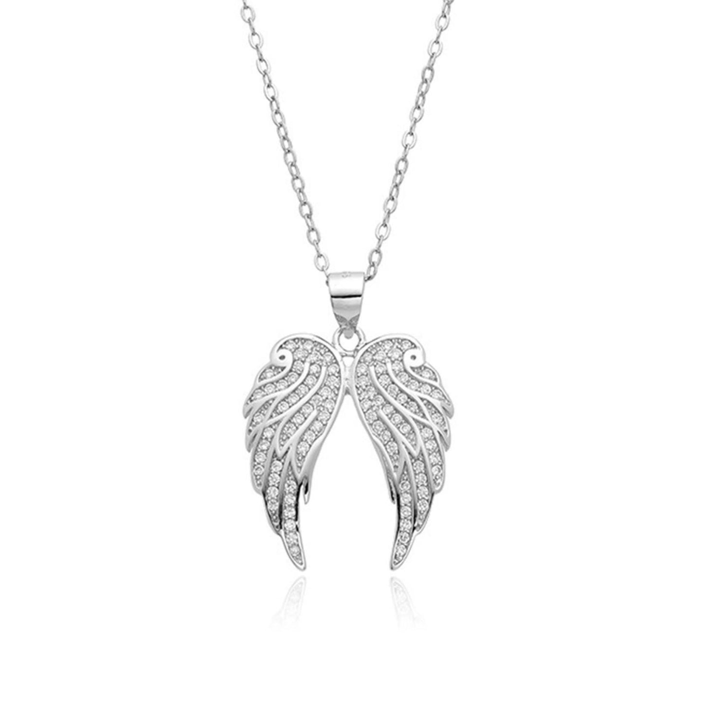 Sterling Silver Angel Feather Wing Earrings & Pendant Set with Paved CZ Stone