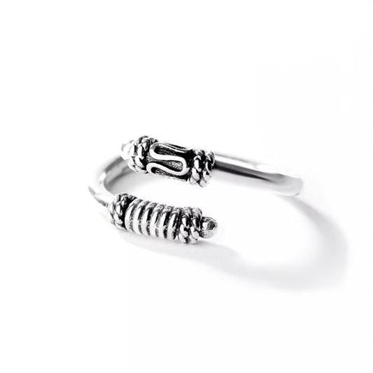 Sterling Silver Oxidised Totem Knot Retro Wrap Open End Band Ring UK N Sizable