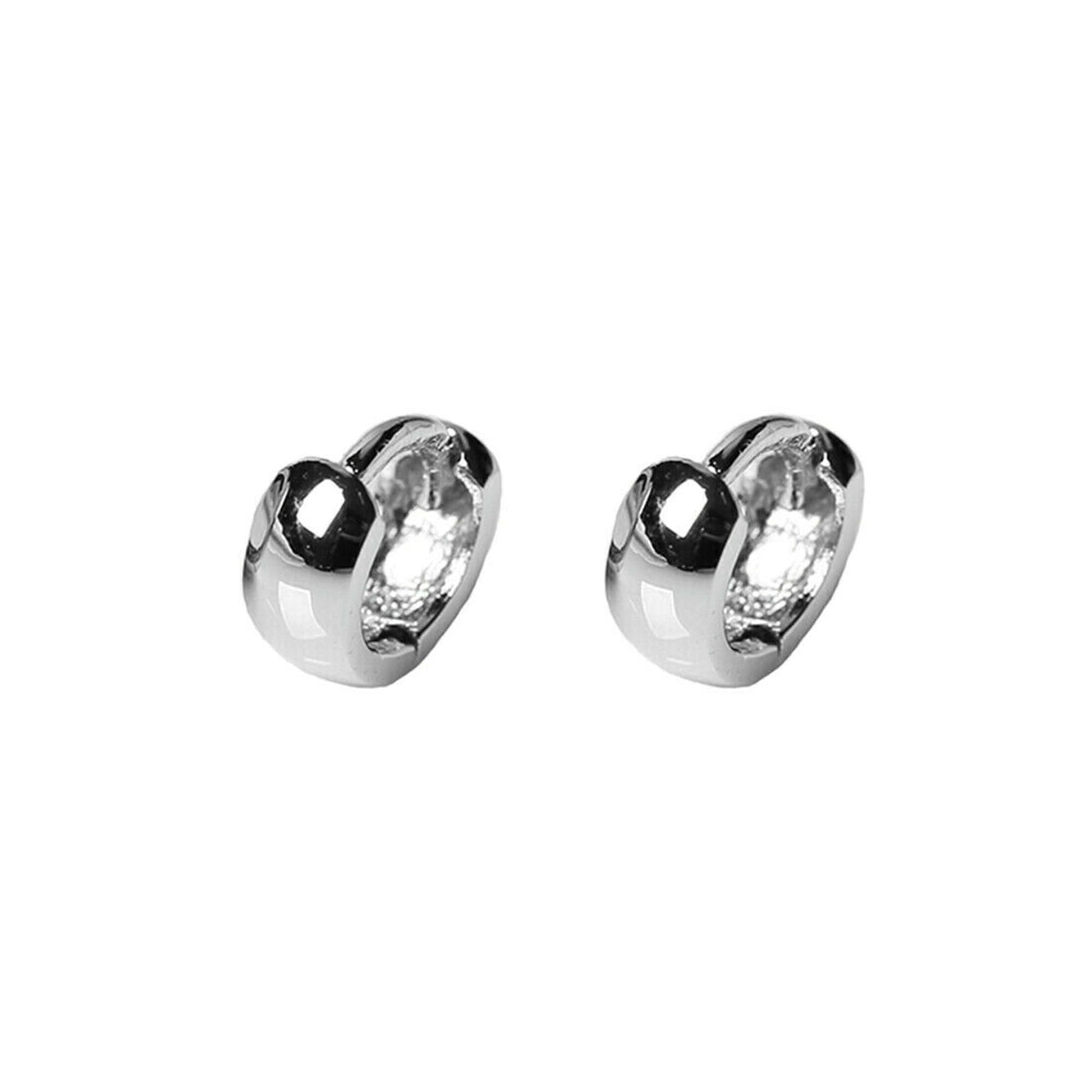 Rhodium huggie earrings with black stone accents, set of two