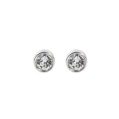 Sterling Silver CZ Solitaire Stud Earrings Round Bezel Set, Simulated Diamond, 3mm-8mm, Clear & Black, Unisex