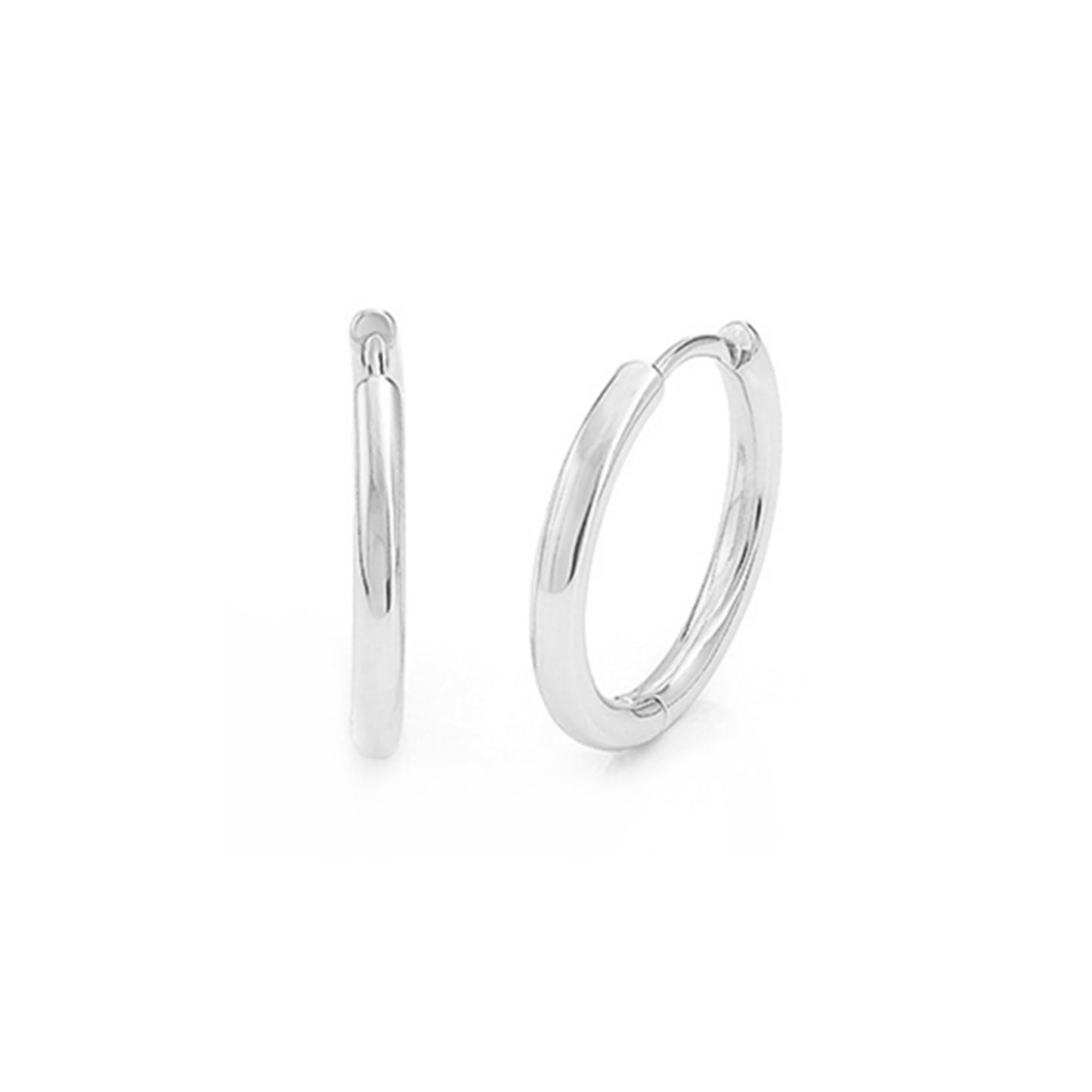Silver-tone sleeper huggie hoop earrings, curved hinged hoop