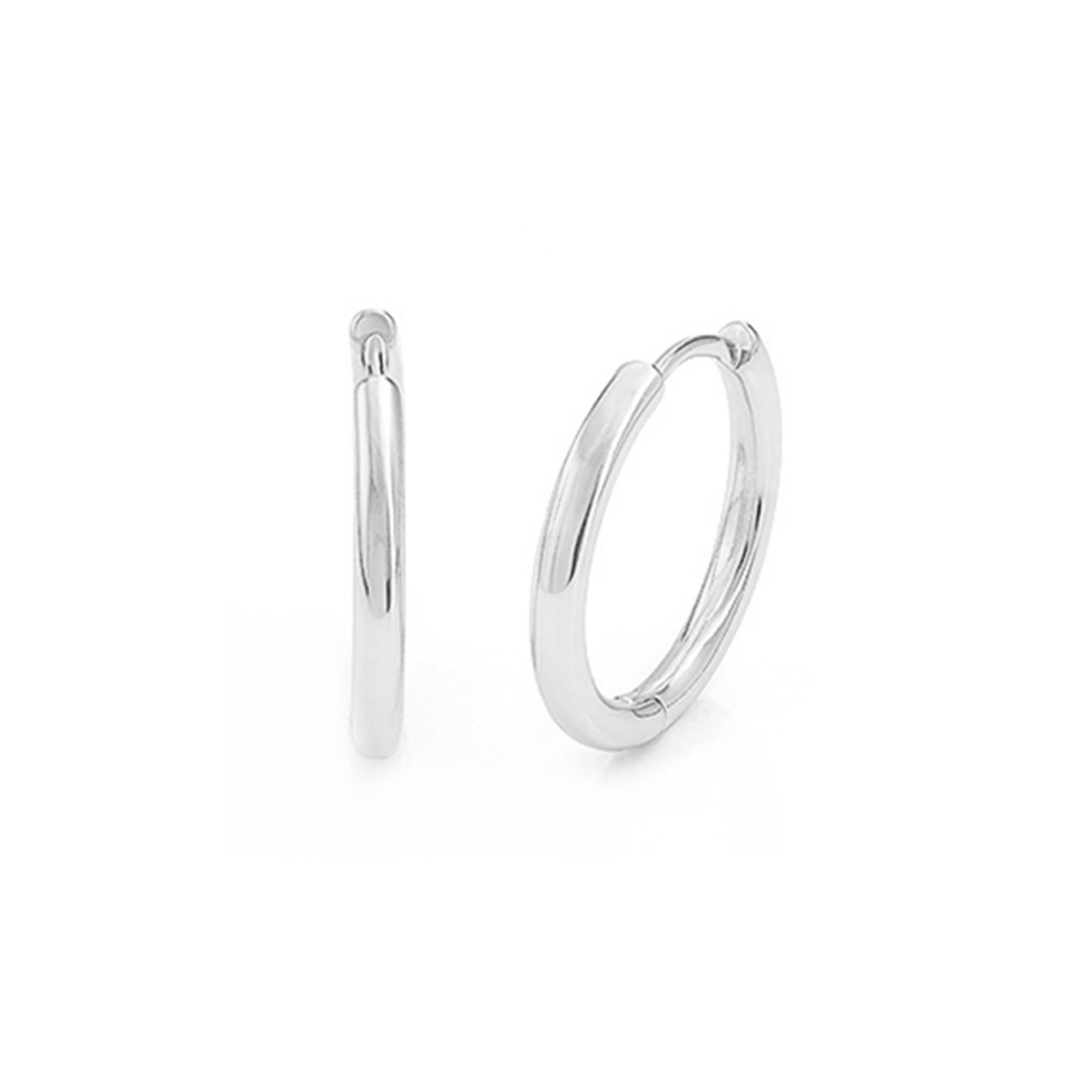 Silver-tone sleeper huggie hoop earrings, curved hinged hoop