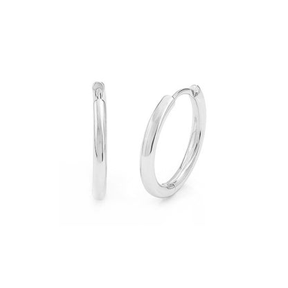 Silver-tone sleeper huggie hoop earrings, curved hinged hoop