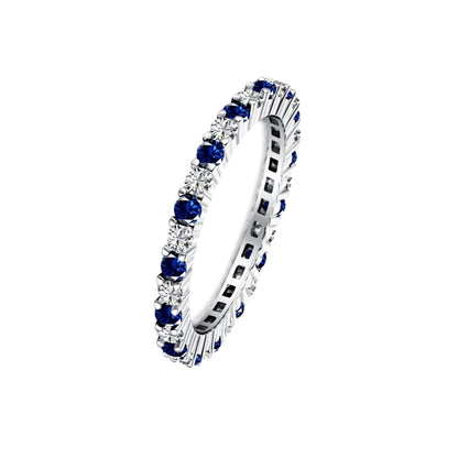 Sterling Silver Full Eternity 2mm Prong Set CZ White Blue Sapphire Band Ring
