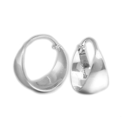 Rhodium on Sterling Silver Wide Dome Sleeper Drop Hoop Huggie Earrings 16-18mm