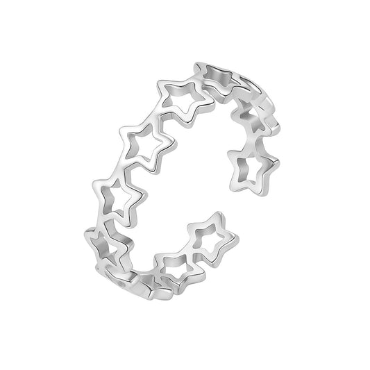 Sterling Silver Linked Lucky Stars Ring Open Band Stacking Ring Sizable