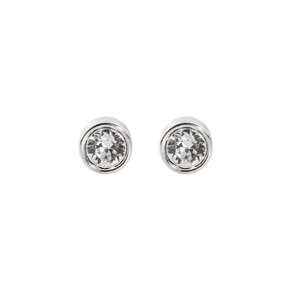 Sterling Silver CZ Solitaire Stud Earrings Round Bezel Set, Simulated Diamond, 3mm-8mm, Clear & Black, Unisex