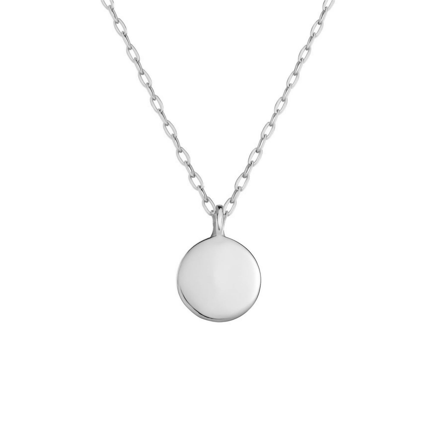 Minimal Disc Necklace, rhodium-silver round pendant on chain