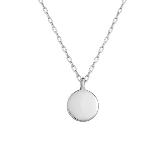Minimal Disc Necklace, rhodium-silver round pendant on chain