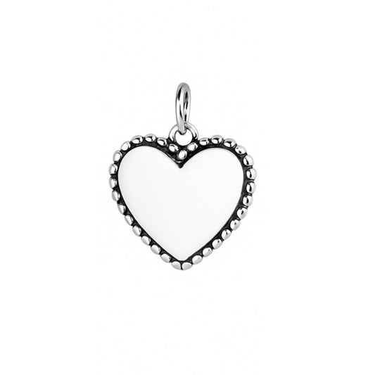 Solid 925 Sterling Silver Oxidised Shiny Beaded Edge Charm Heart Pendant