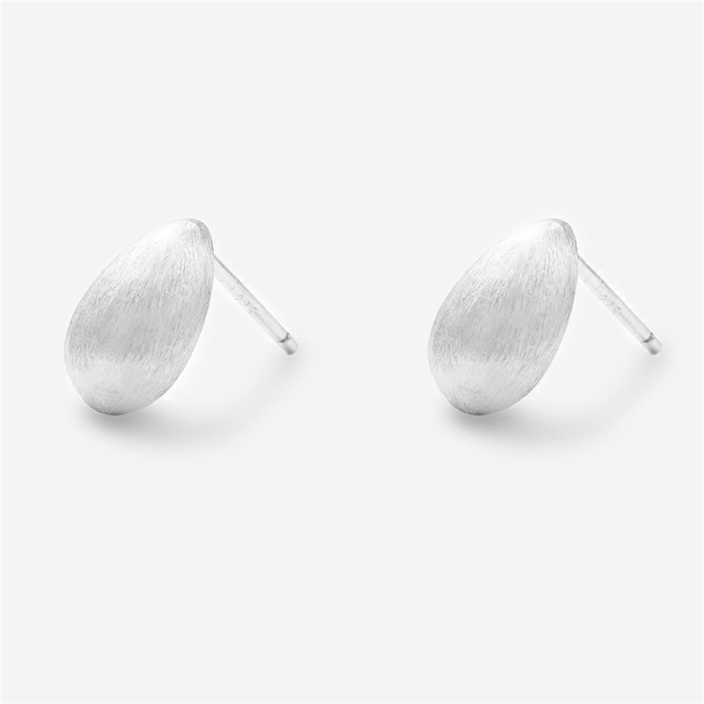 Brushed teardrop stud earrings, pair view, silver-toned back posts