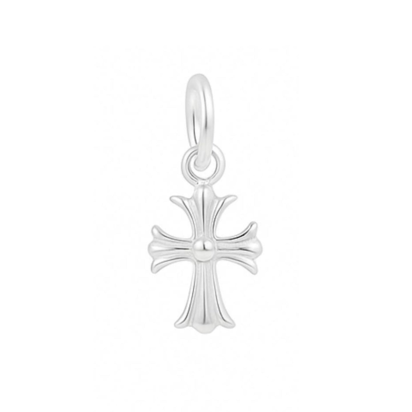 Heritage two-tone fleur-de-lis cross charm pendant, plain silver finish with loop top