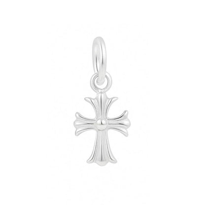 Heritage two-tone fleur-de-lis cross charm pendant, plain silver finish with loop top