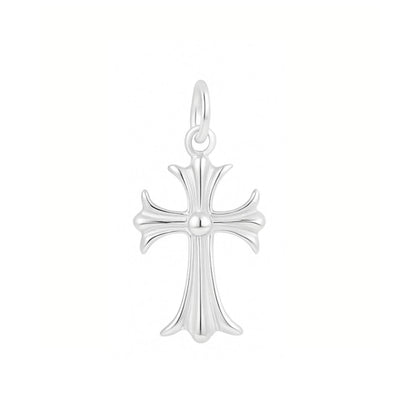 Heritage two-tone fleur-de-lis cross pendant, plain silver finish