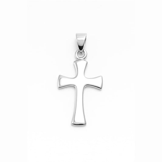 Sterling Silver Plain Shiny Polished Rounded Flared Cross Pendant Unisex