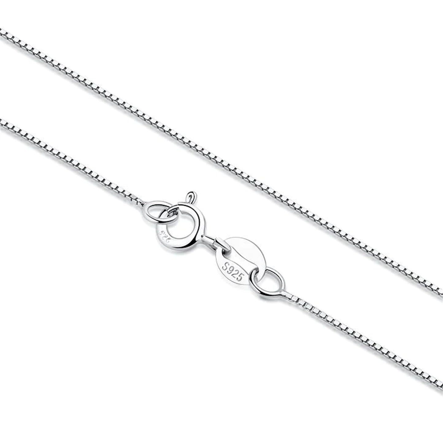 Box chain necklace with teardrop ring and clasp charms, rhodium-tone finish