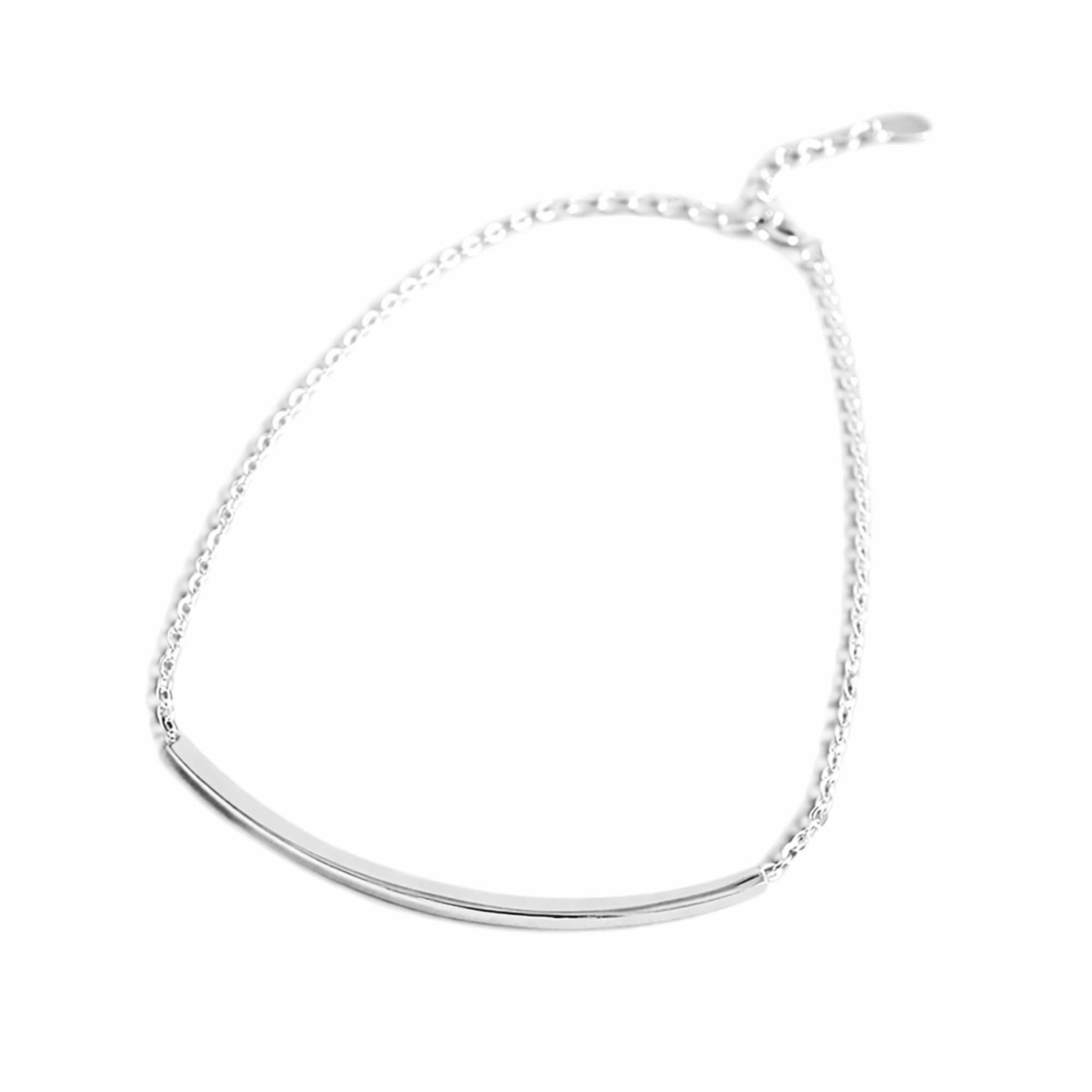 Silver curb chain anklet with curved tube bar