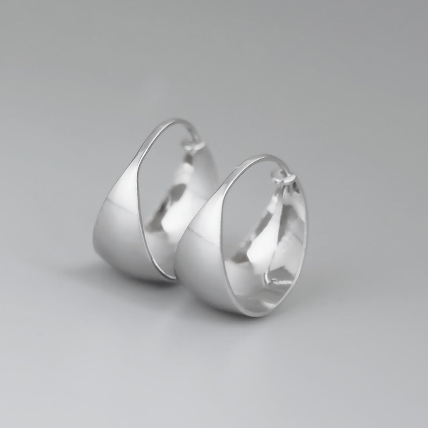 Rhodium on Sterling Silver Wide Dome Sleeper Drop Hoop Huggie Earrings 16-18mm