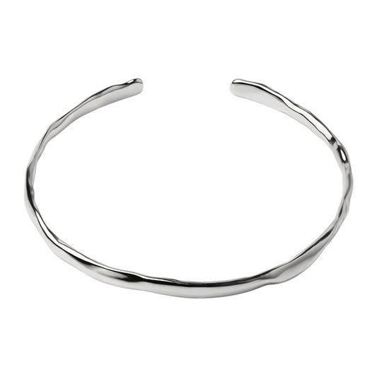 Sterling Silver Thin Polished Shiny Solid Hammered Cuff Bangle Bracelet 16.5cm 6.5''