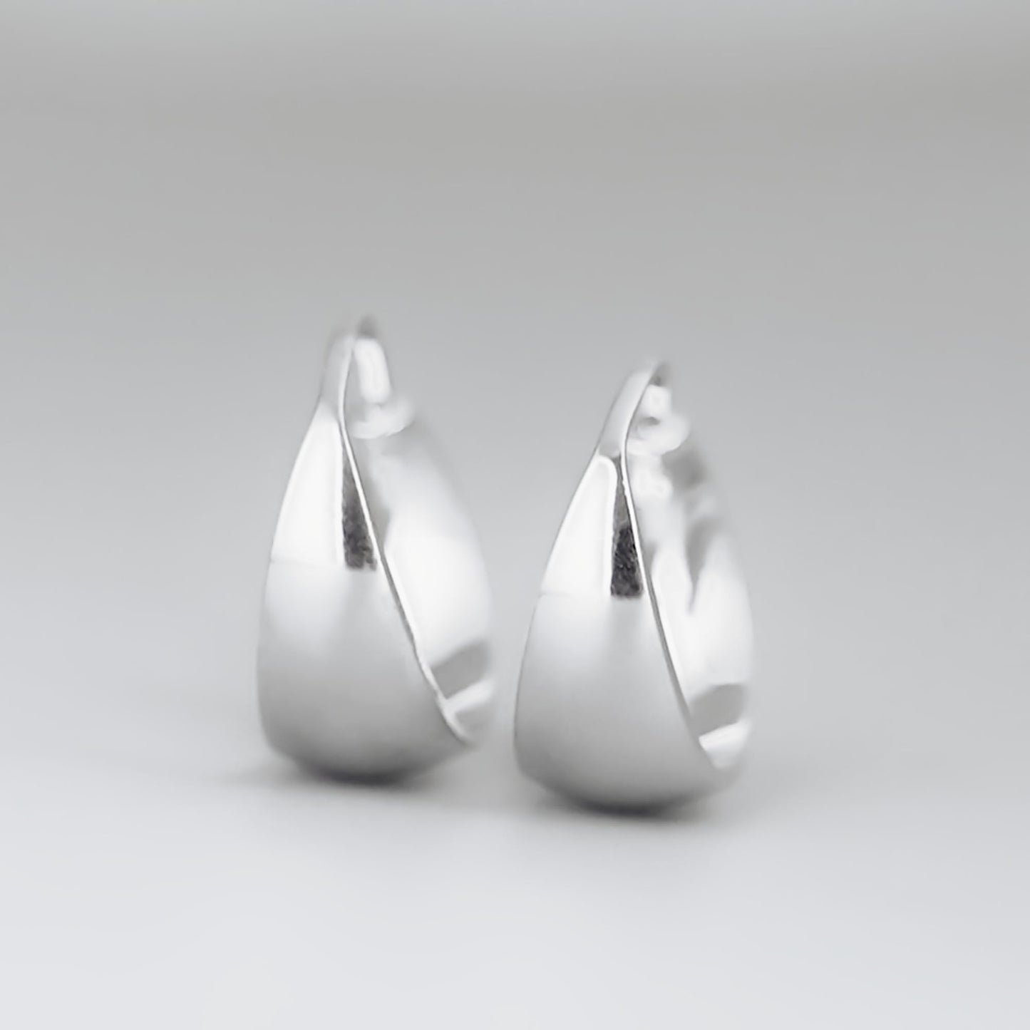 Rhodium on Sterling Silver Wide Dome Sleeper Drop Hoop Huggie Earrings 16-18mm