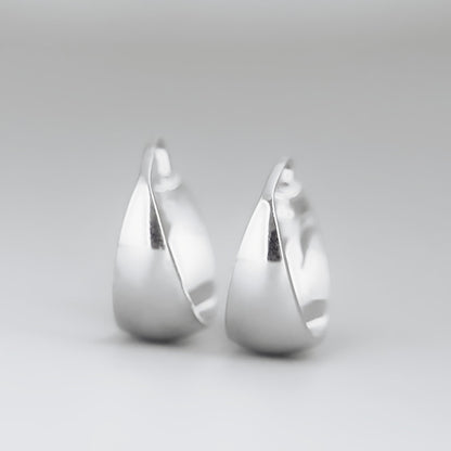 Rhodium on Sterling Silver Wide Dome Sleeper Drop Hoop Huggie Earrings 16-18mm