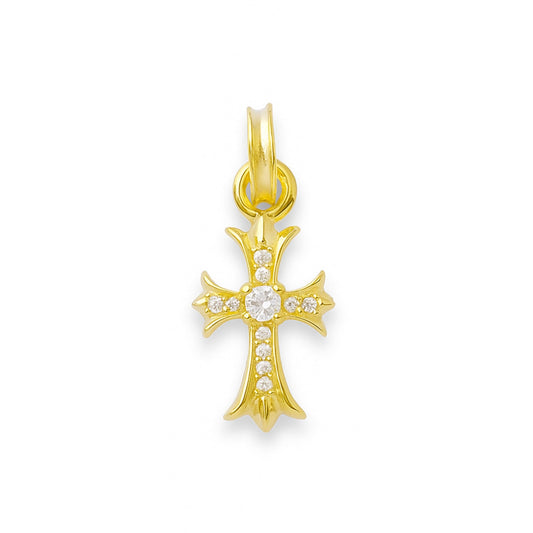 Sterling Silver Fleury Cross Pendant with Clear CZ Stones Unisex