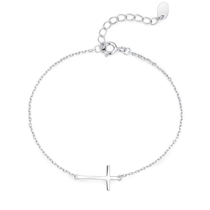 Silver-tone cross anklet bracelet with sideways cross charm.