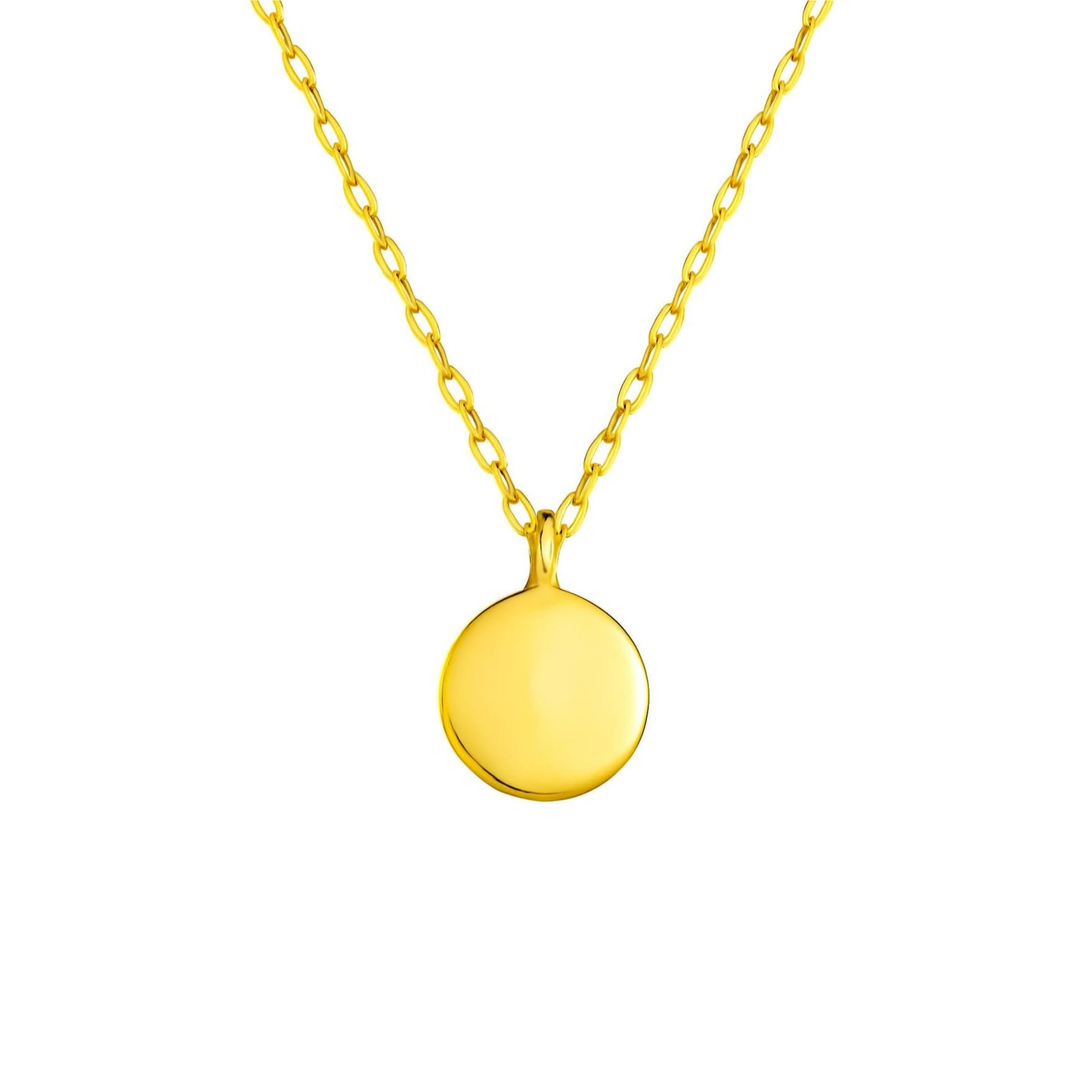 Minimal Disc Necklace, gold round disc pendant centered on chain