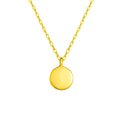 Minimal Disc Necklace, gold round disc pendant centered on chain