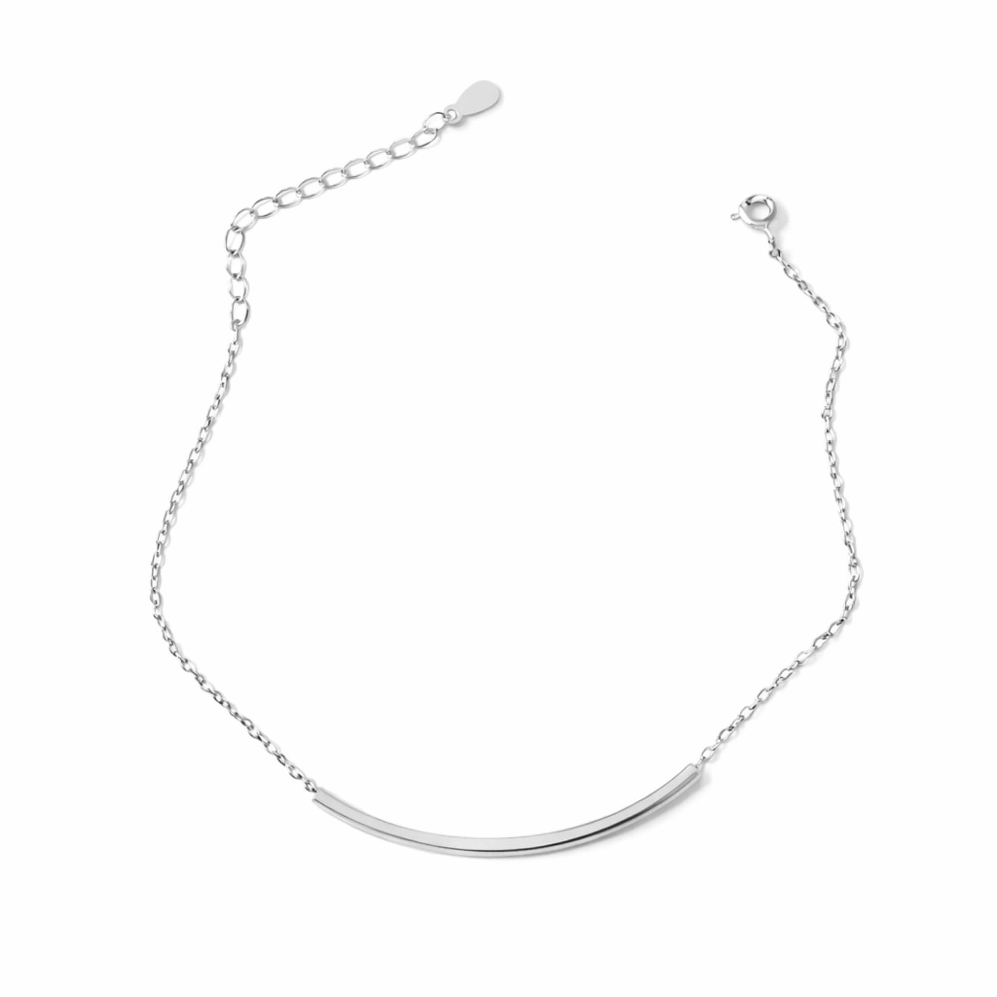 Silver curb chain anklet with curved bar tube centerpiece