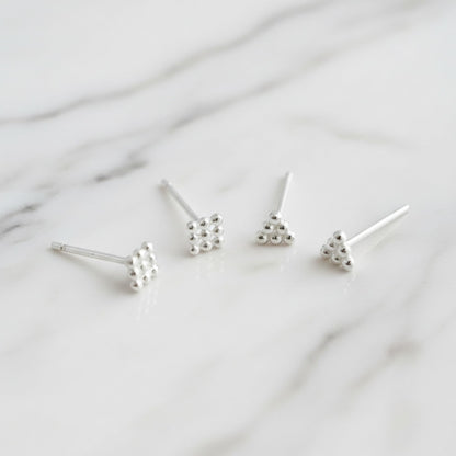 Sterling Silver Mini Square Triangle Cube Bubble Ball Bead Stud Earrings