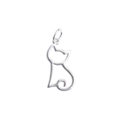 Sterling Silver Hollow Cat Kitten Charm Pendant
