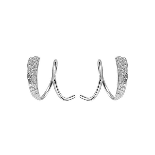 Sterling Silver Hammered Twirl Wire Huggie Faux 2 Piercings Earrings