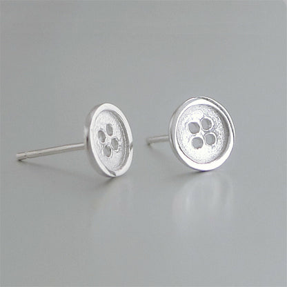 Sterling Silver Cute as a Button Sewing Button Round Stud Earrings 5.5-7.5mm