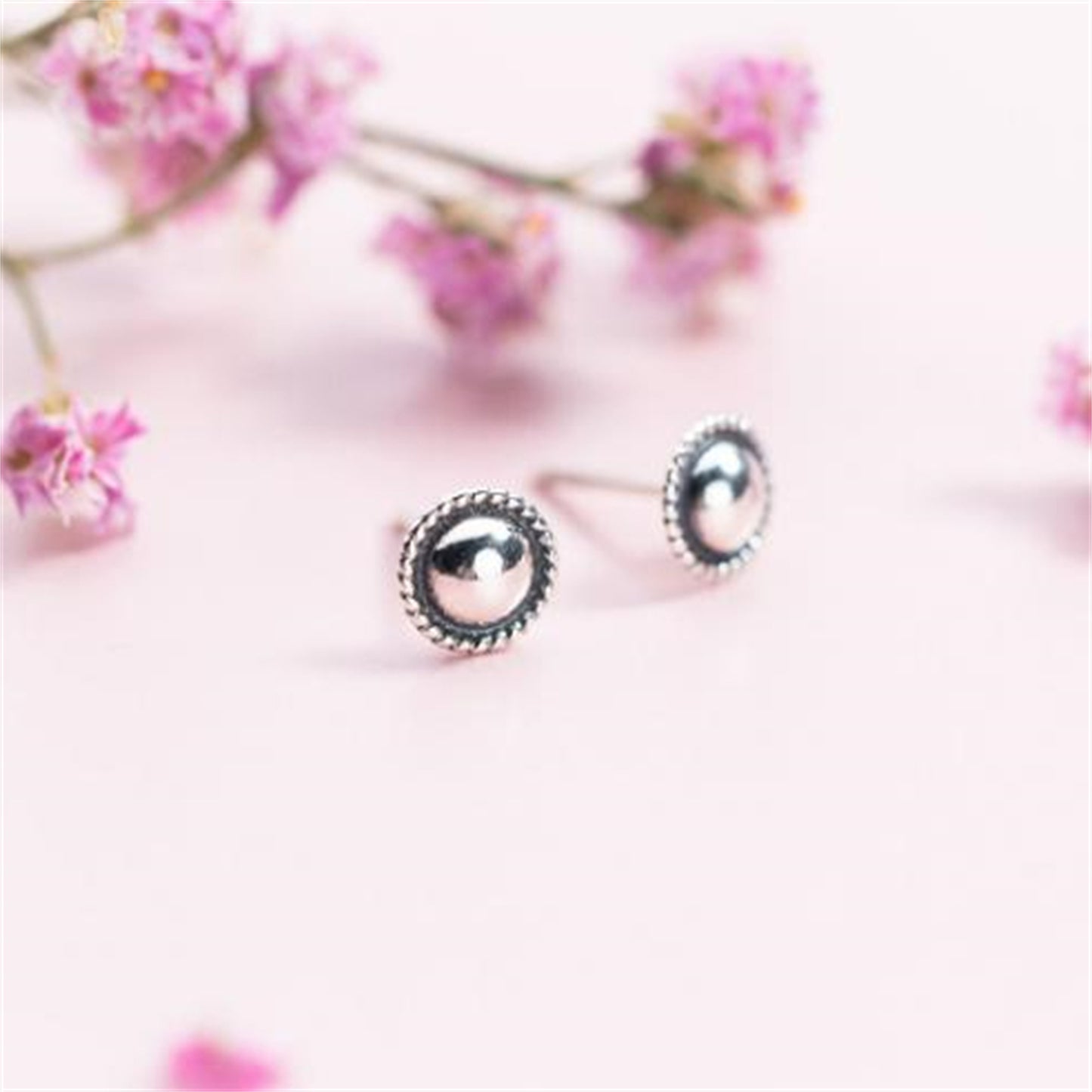 925 Sterling Silver 7mm Round Knot Stud Earrings with Dome Dot Half Ball Beads