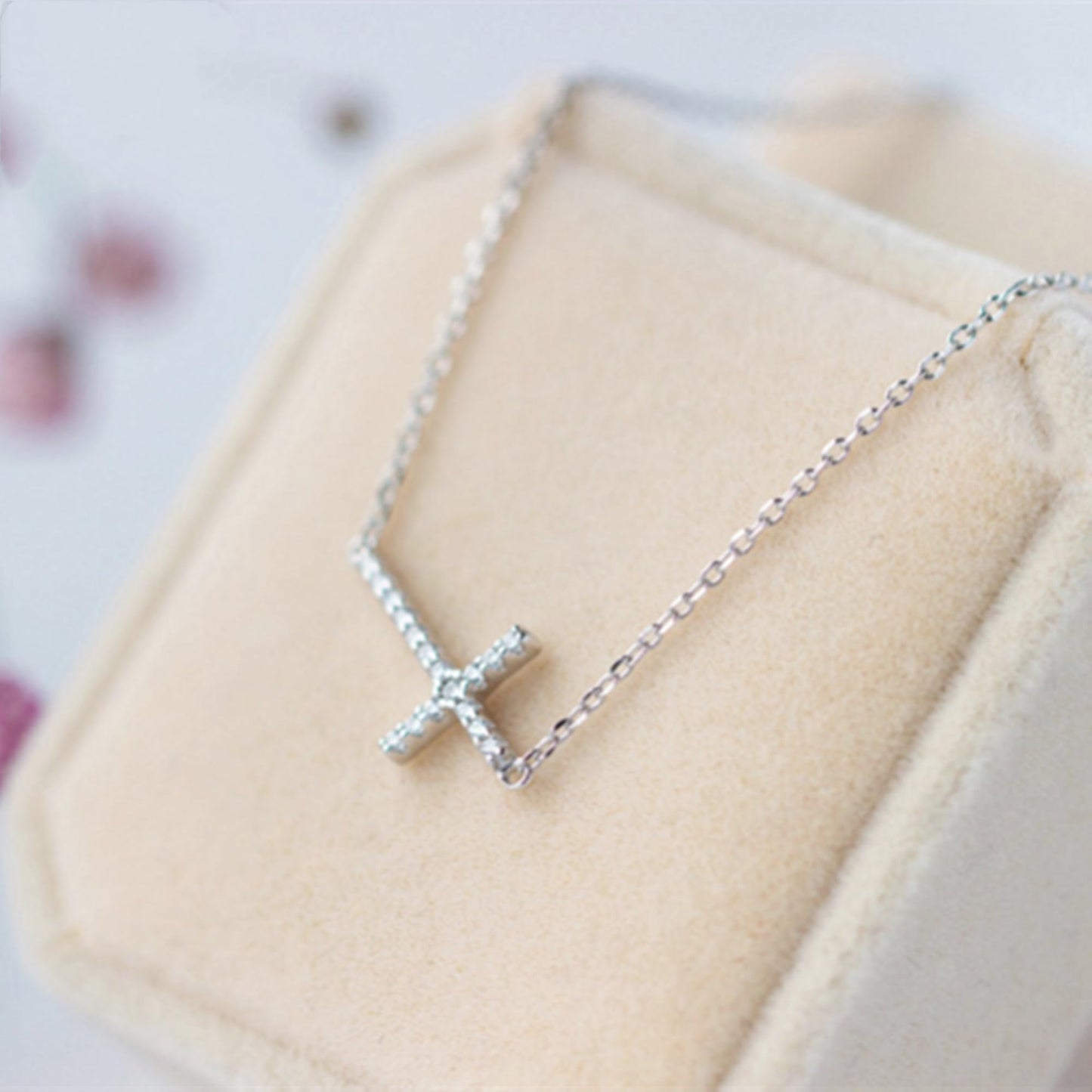 Sideways Cross CZ Necklace