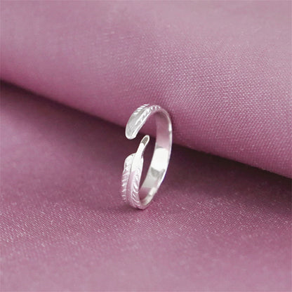 Sterling Silver Angel Feather Wing Leaf Thin Open End Wrap Ring J - L Sizable - sugarkittenlondon